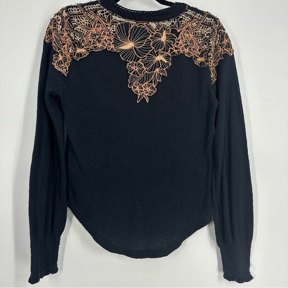 FREE PEOPLE Easy Breezy Black Henley Long Sleeve Button Thermal Top Sz Medium - Picture 5 of 7